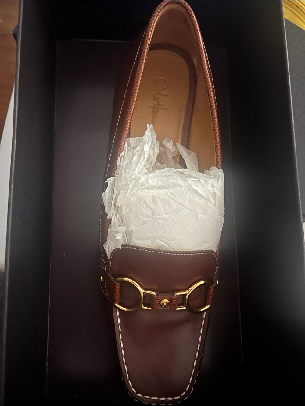 Cole Haan Brown Leather Women’s Horsebit Loafer with Gold Hardware